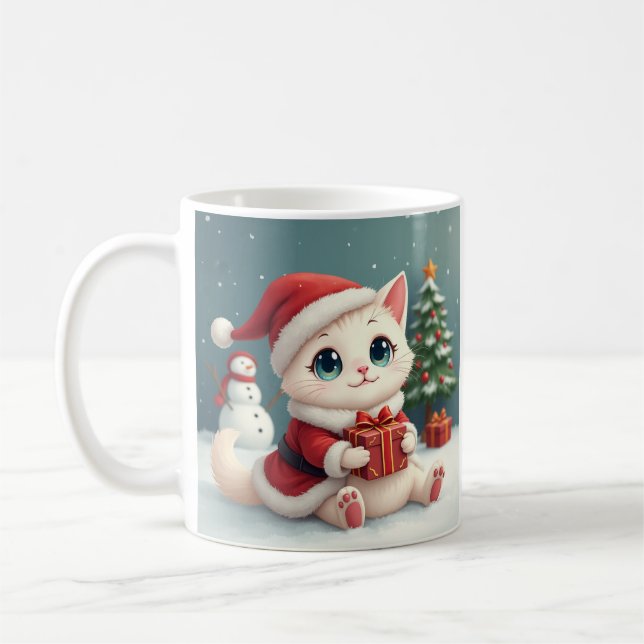 Taza De Café Mug de gato de Navidades blancos (Izquierda)