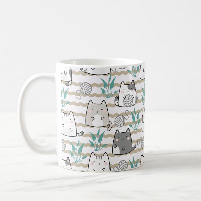 Taza De Café Mug de gato lindo - Gatitos juguetones con yarn (Izquierda)