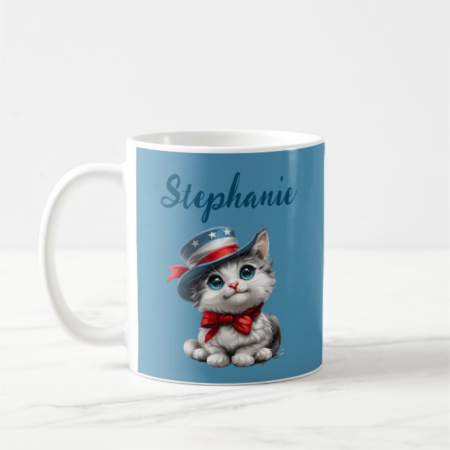 Taza De Café Mug de gato patriótico 4 de julio de 4.ª Mug (Izquierda)