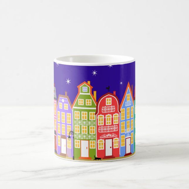 Taza De Café Mug de gato por la ciudad nocturna (Centro)