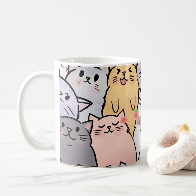 Taza De Café Mug de gatos adorables (Con donut)