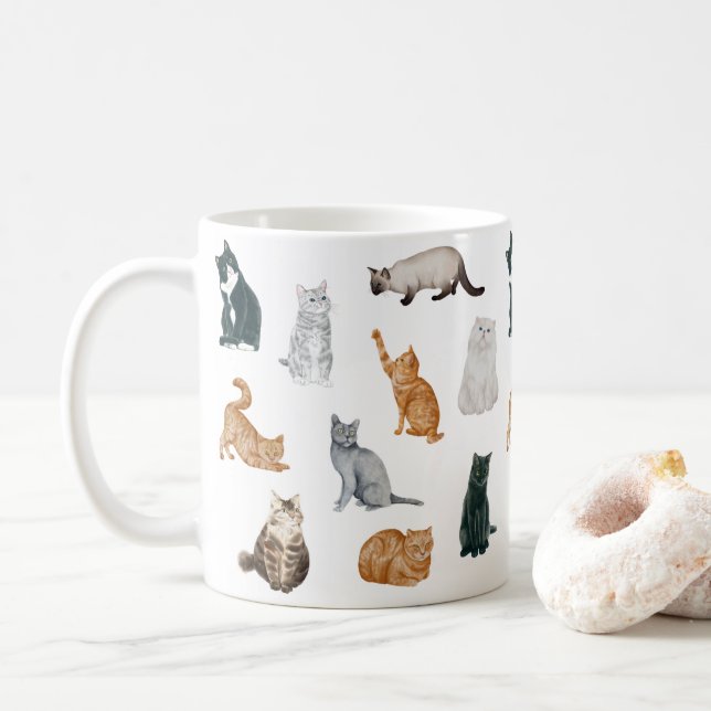 Taza De Café Mug de gatos juguetones (Con donut)