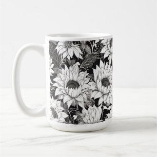 Taza De Café Mug de girasol blanco y negro. Coffee Cup Gift Her