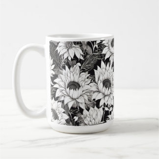 Taza De Café Mug de girasol blanco y negro. Coffee Cup Gift Her
