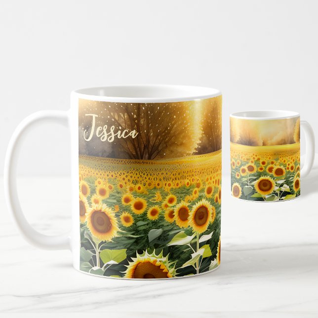Taza De Café Mug de girasoles personalizada - regalo inspirado  (🌻 Nature's Beauty: Personalized Sunflowers Mug! ☕)