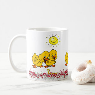 Taza De Café Mug de gusano amarillo floral de pollo amarillo