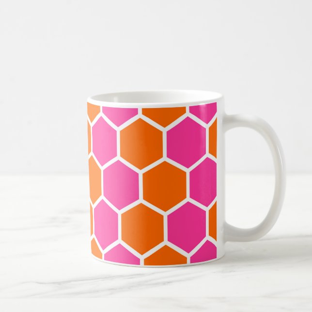 Taza De Café Mug De "Honeycomb Rosa Y Naranja" (Derecha)