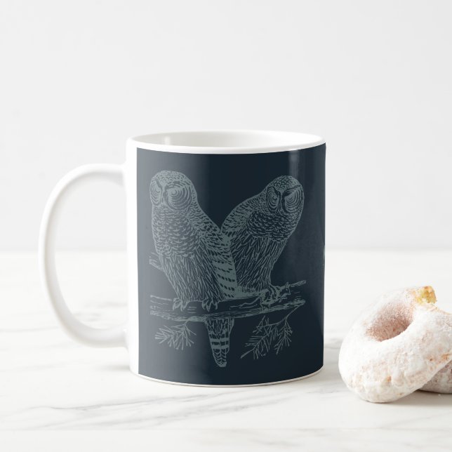 Taza De Café Mug de Ilustracion de búhos nocturnos (Con donut)