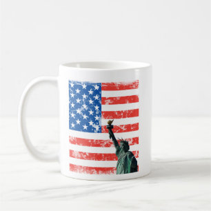 Taza De Café Mug de la libertad con estrellas y fondo de rayas