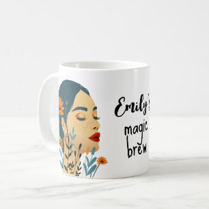 Taza De Café Mug de la mujer floral mágica