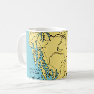 Taza De Café Mug de la tarjeta postal del mapa de Alaska