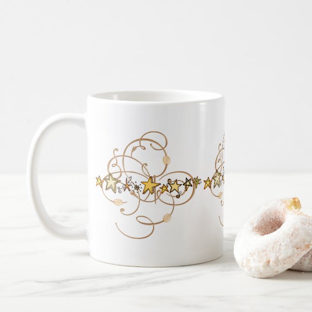 Taza De Café Mug de las estrellas del oro (Con donut)
