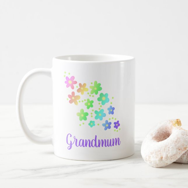 Taza De Café Mug de las flores de arcoiris del abuelo (Con donut)