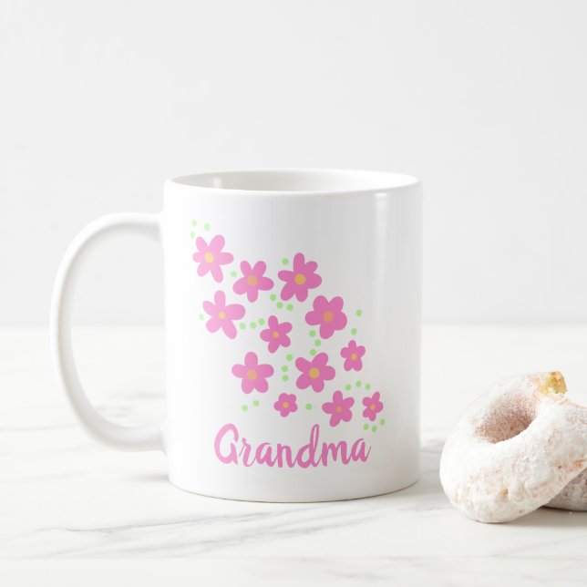 Taza De Café Mug de las flores extravagantes rosadas de la abue (Con donut)