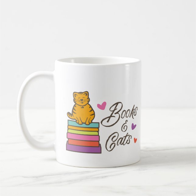 Taza De Café Mug de libros y gatos (Izquierda)