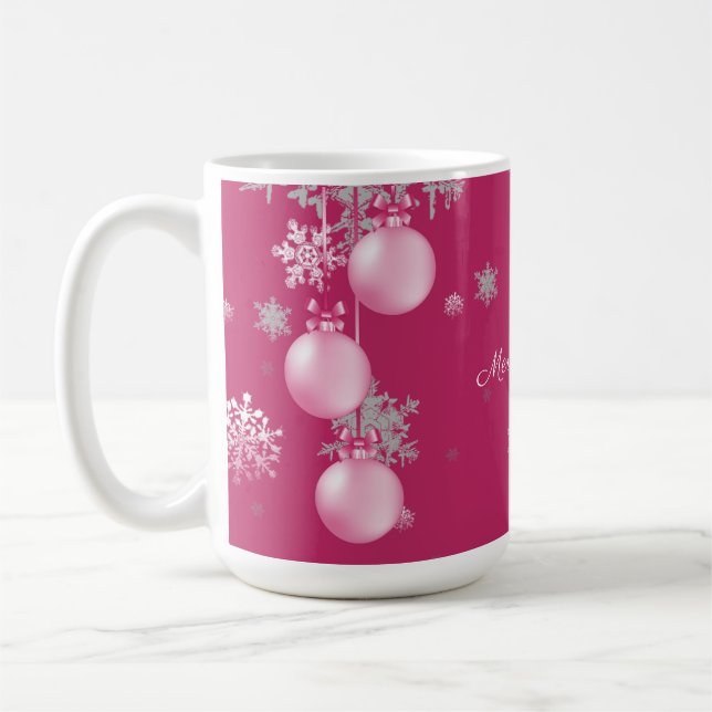 Taza De Café Mug de los ornamentos de Navidad rosados (Izquierda)