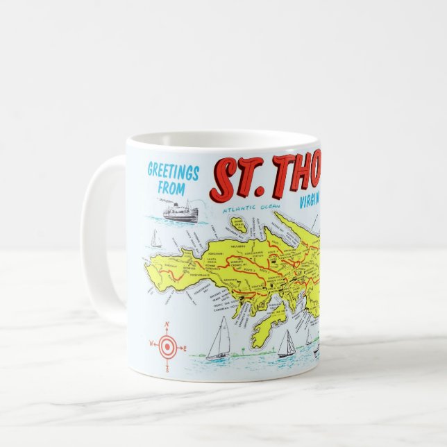 Taza De Café Mug de mapa de las Islas Vírgenes de Santo Tomás (Anverso izquierdo)