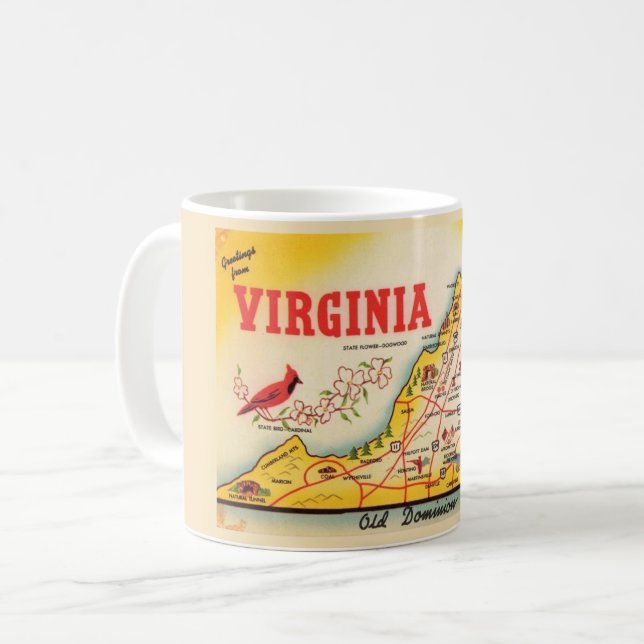 Taza De Café Mug de mapa de Virginia (Anverso izquierdo)