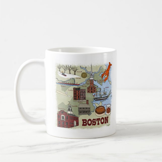Taza De Café Mug de mapa ilustrado de Boston (Izquierda)