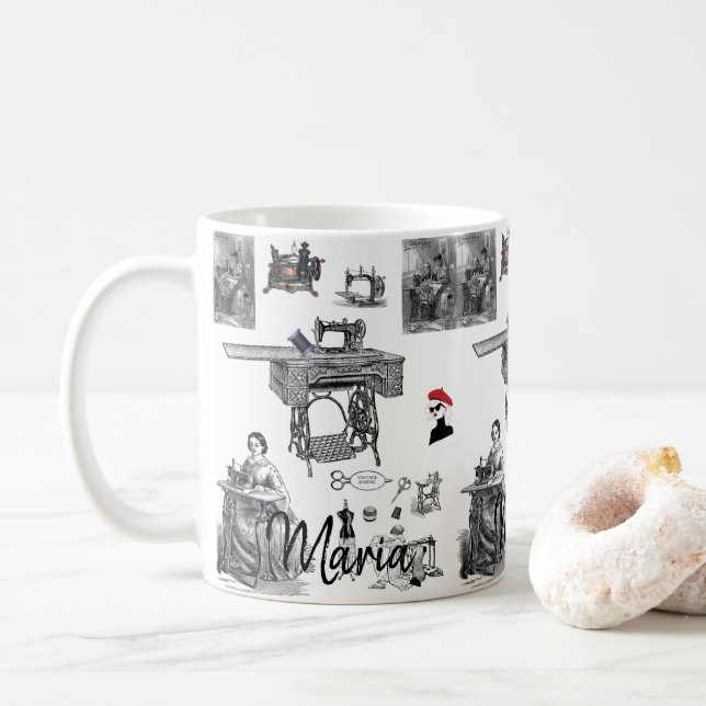 Taza De Café Mug de máquina de coser victoriana (Con donut)