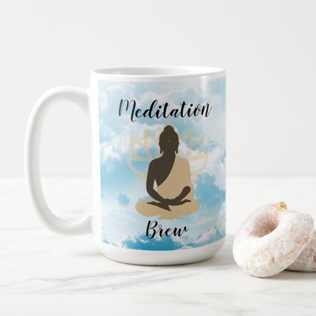 Taza De Café Mug de meditación Buda en nubes meditativa (Con donut)