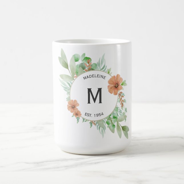 Taza De Café Mug de ‘melocotón floral’ - Regalo personalizado (Centro)