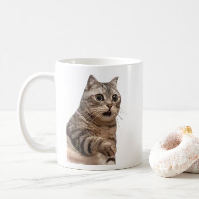 Taza De Café Mug de meme de gato impactado de doble cara (Con donut)