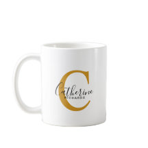 Mug de monograma amarillo oscuro personalizado clá