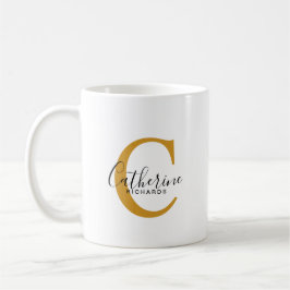 Taza De Café Mug de monograma amarillo oscuro personalizado clá