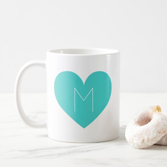 Taza De Café Mug de monograma contemporáneo del corazón turques (Con donut)