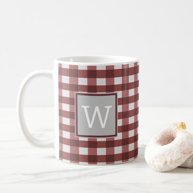 Taza De Café Mug de Monograma de Buffalo Rojo (Con donut)