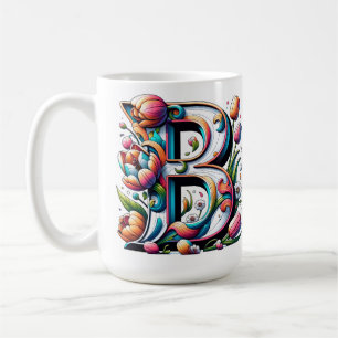 Taza De Café Mug De Monograma Floral - Letra B