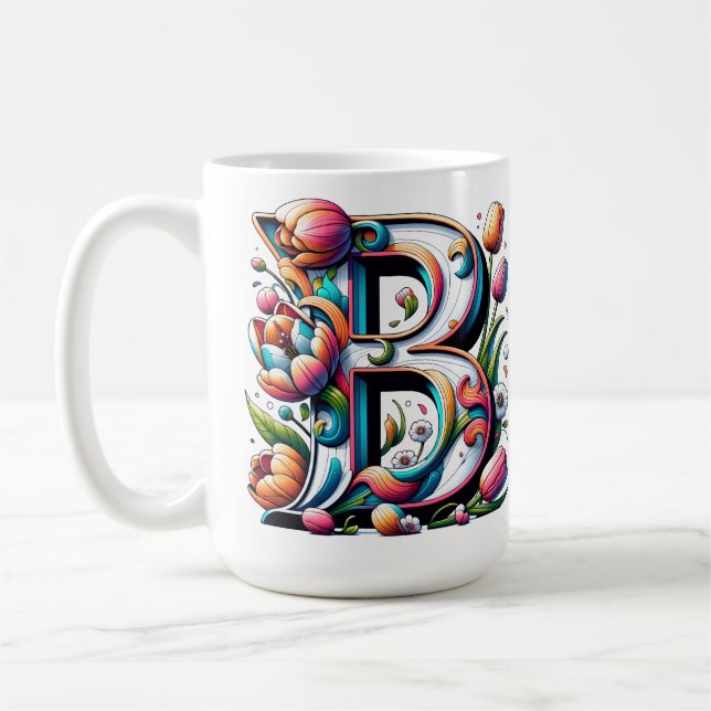 Taza De Café Mug De Monograma Floral - Letra B (Izquierda)