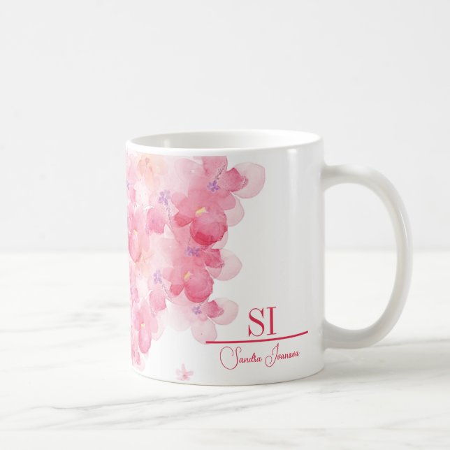 Taza De Café Mug de monograma floral personalizado | Iniciales  (Derecha)