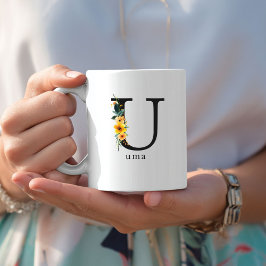 Taza De Café Mug de monograma U floral con nombre editable