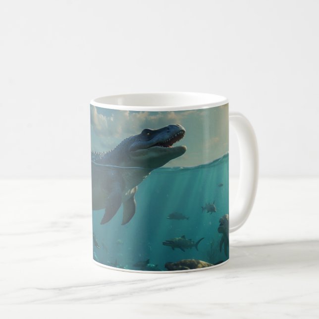 Taza De Café Mug de Mosasaur (Arte de Dinosaurios) para tomar e (Anverso derecho)