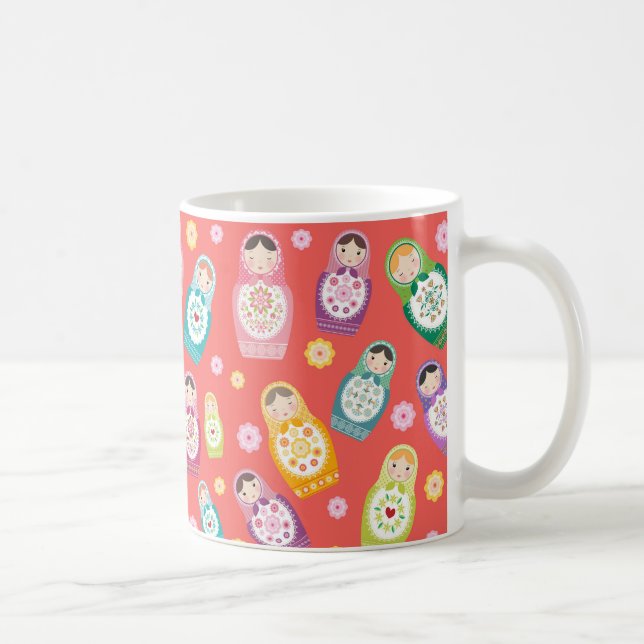 Taza De Café Mug de muñecas rusas - fondo rojo (Derecha)