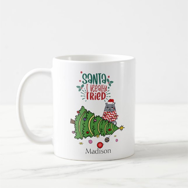 Taza De Café Mug de Navidades de gato cómico y personalizado (Izquierda)