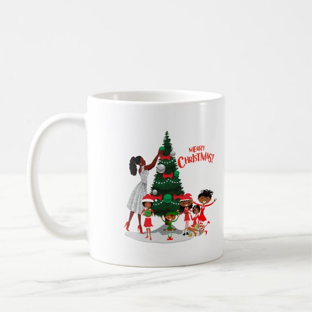 Taza De Café Mug. de Navidades familiares negros de bonito (Izquierda)