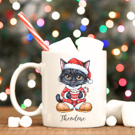 Taza De Café Mug de Navidades personalizados de gato negro lind