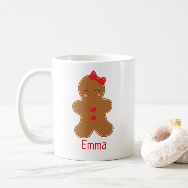 Taza De Café Mug de Navidades personalizados de Kawaii Gingerbr (Con donut)