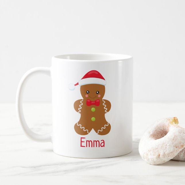 Taza De Café Mug de Navidades personalizados de Kawaii Gingerbr (Con donut)