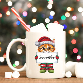 Taza De Café Mug. de Navidades personalizados de un gato Naranj