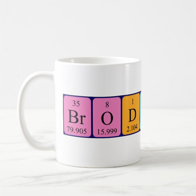 Taza De Café Mug de nombre de tabla periódica de Broderick (Izquierda)