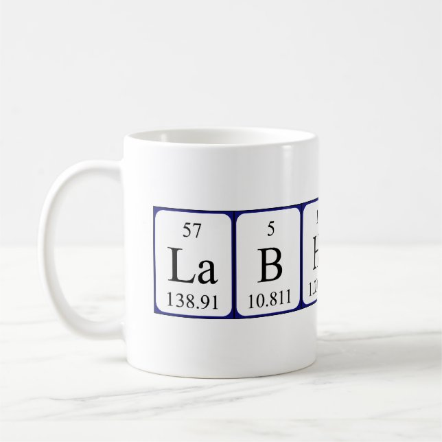 Taza De Café Mug de nombre de tabla periódica de Lab Hunk (Izquierda)