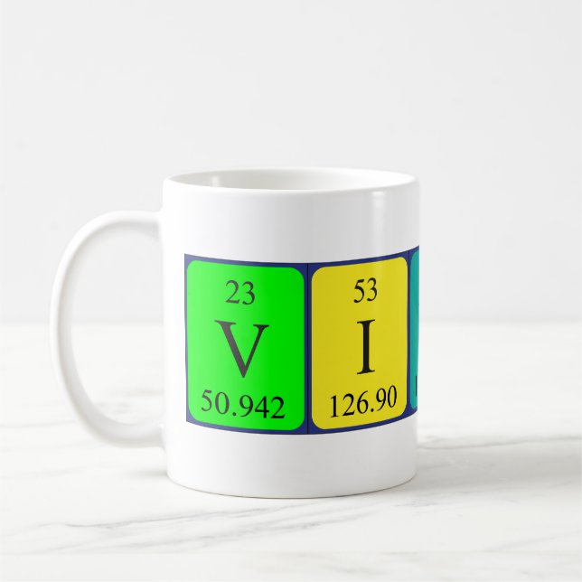 Taza De Café Mug de nombre de tabla periódica de Vinny (Izquierda)