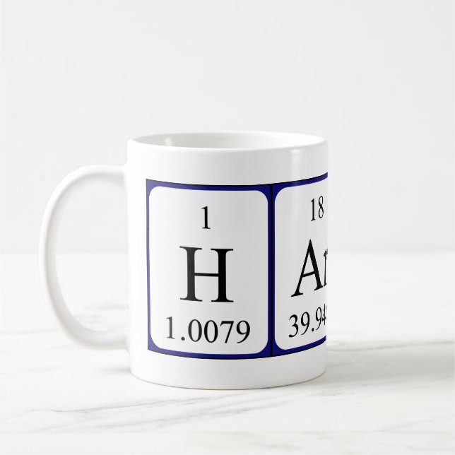 Taza De Café Mug de nombre de tabla periódica Hardy (Izquierda)