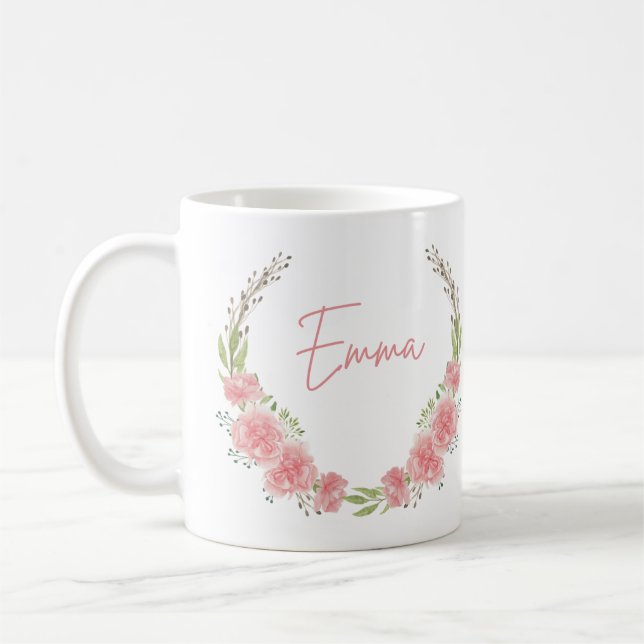 Taza De Café Mug de nombre floral personalizado (Izquierda)