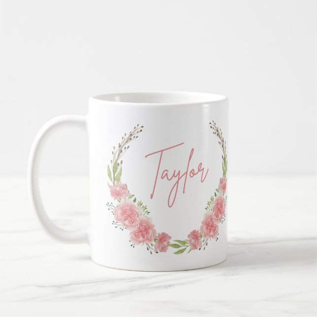Taza De Café Mug de nombre floral personalizado (Izquierda)