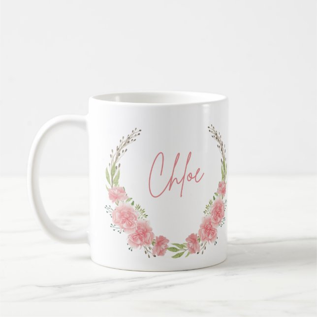 Taza De Café Mug de nombre floral personalizado (Izquierda)